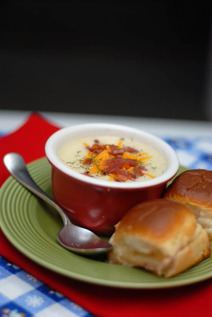 Baked Potato Soup and Hot Ham and Swiss Sandwiches