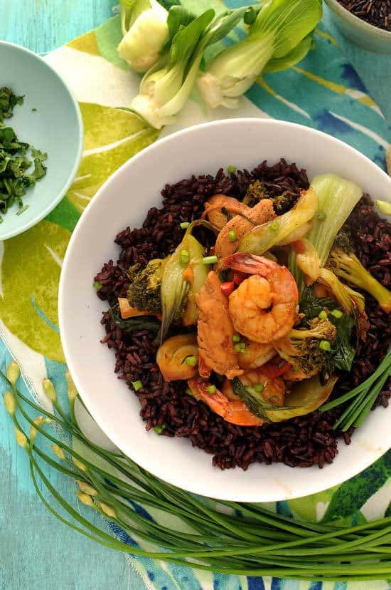 Shrimp and Chicken Stirfry with Black Rice