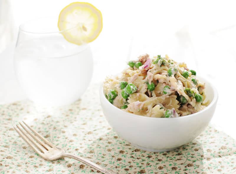 Creamy Spring Tuna and Sweet Pea Pasta Salad